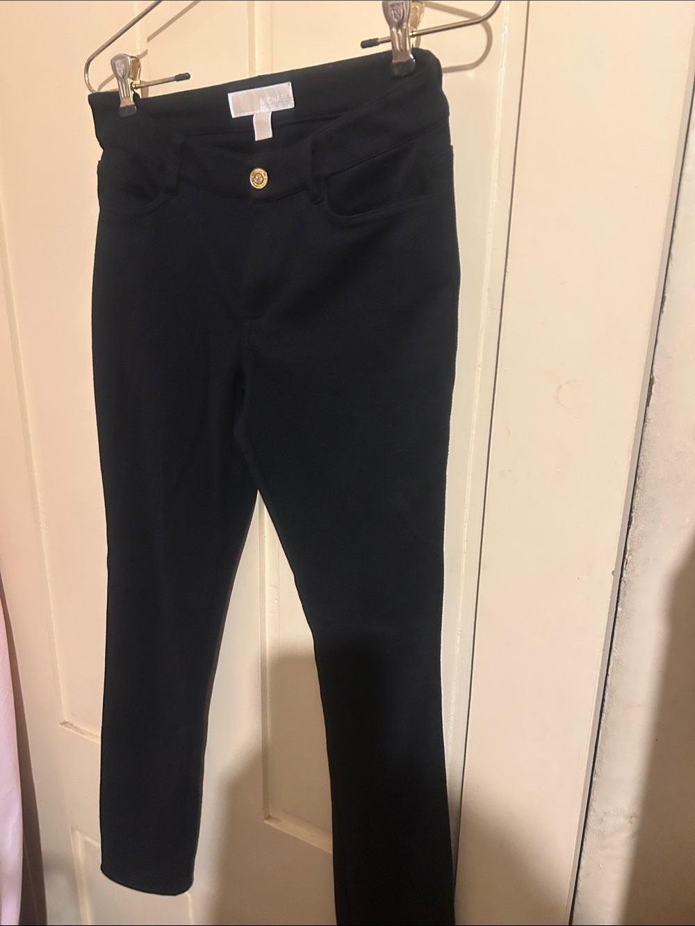 MICHAEL Michael Kors Black Skinny Stretch Jeans with Gold Button